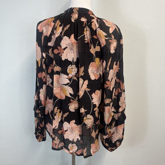 Fate Poet Blouse sz Small Black Brown Peach Floral Anthropologie Cottage Core #S - Picture 7 of 8